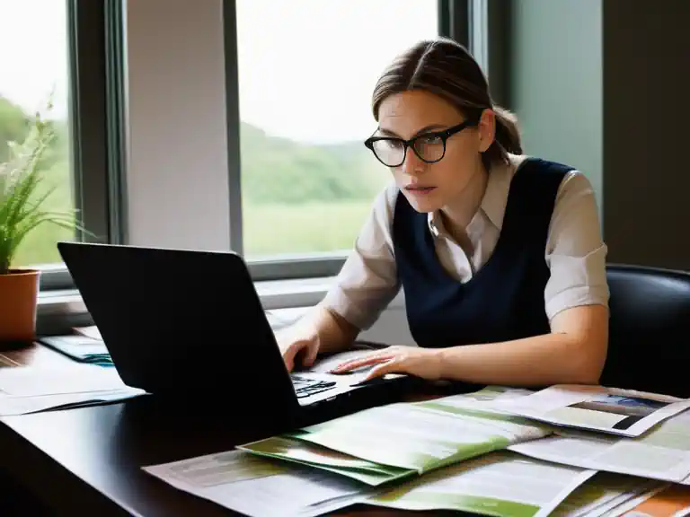 A consultant in environmental advice at her desk
