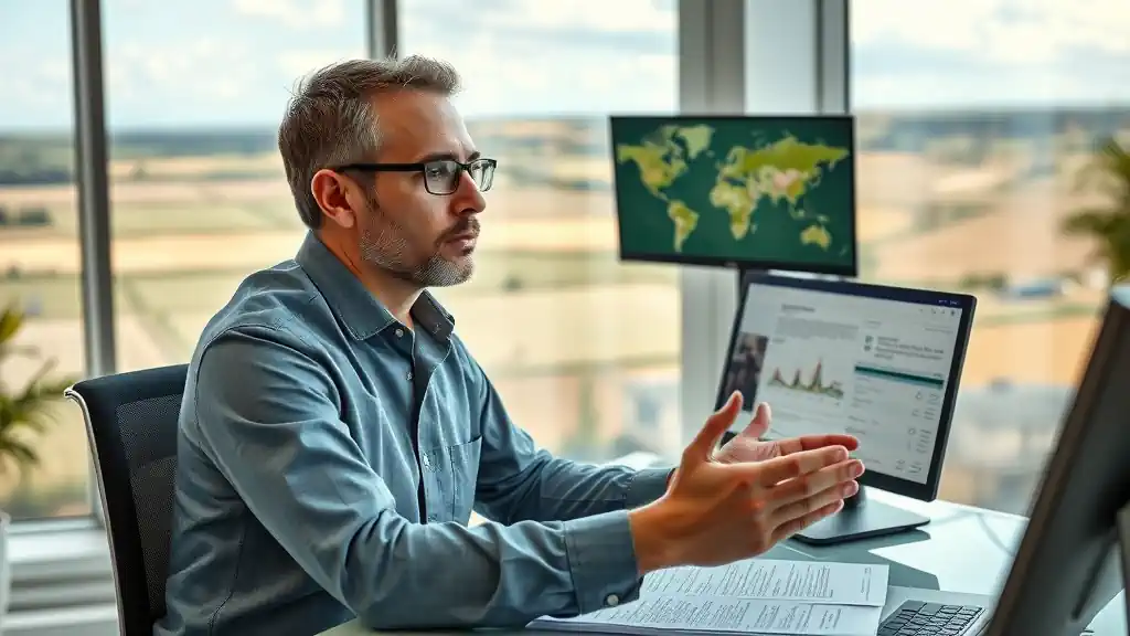 environmental impact assessment consultant reviewing EIA documents office countryside planning.